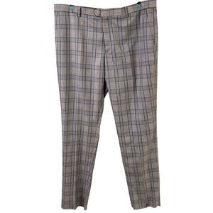 Imani Uomo Italian Slim Fit Beige Gray Plaid Tailored Trouser 40x34 Unhemmed NWT
